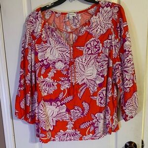 Elegant Orange and White Floral Blouse